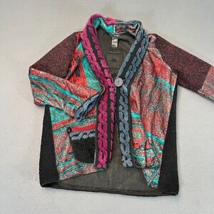 Ali Miles Womens Medium Jacket Cardigan Multicolor Abstract Patchwork One Button